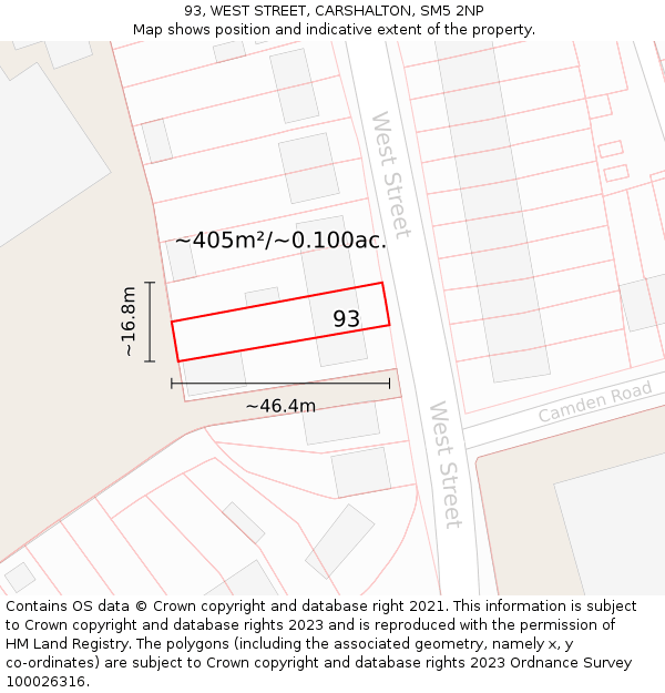 93, WEST STREET, CARSHALTON, SM5 2NP: Plot and title map