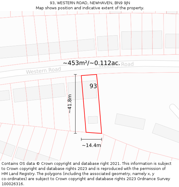 93, WESTERN ROAD, NEWHAVEN, BN9 9JN: Plot and title map