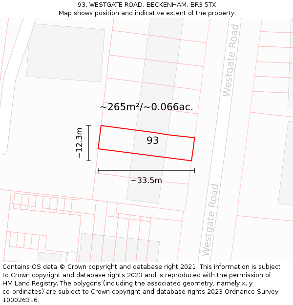 93, WESTGATE ROAD, BECKENHAM, BR3 5TX: Plot and title map