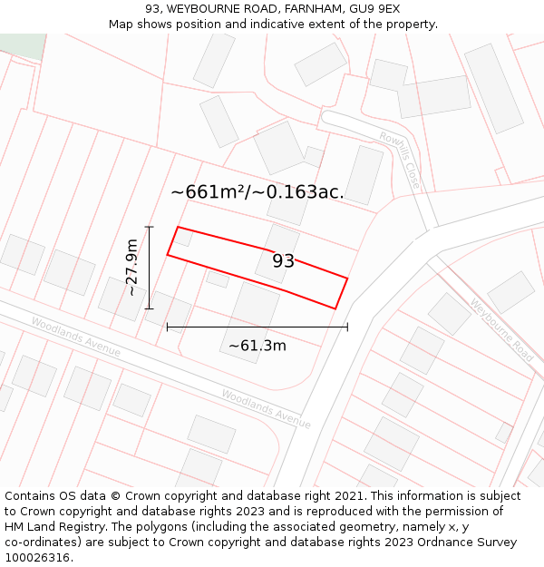 93, WEYBOURNE ROAD, FARNHAM, GU9 9EX: Plot and title map