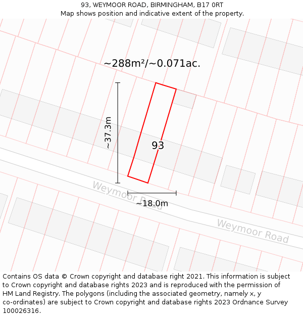 93, WEYMOOR ROAD, BIRMINGHAM, B17 0RT: Plot and title map