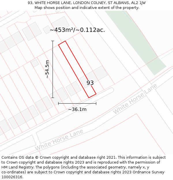 93, WHITE HORSE LANE, LONDON COLNEY, ST ALBANS, AL2 1JW: Plot and title map