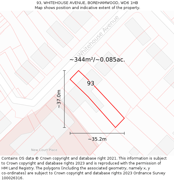 93, WHITEHOUSE AVENUE, BOREHAMWOOD, WD6 1HB: Plot and title map