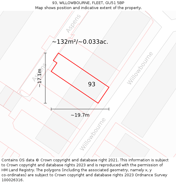 93, WILLOWBOURNE, FLEET, GU51 5BP: Plot and title map