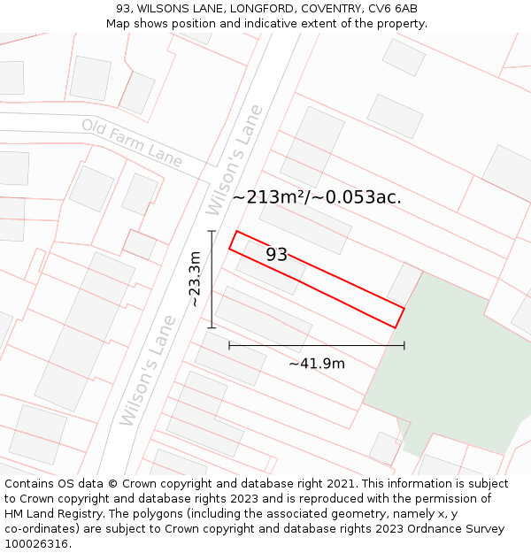 93, WILSONS LANE, LONGFORD, COVENTRY, CV6 6AB: Plot and title map