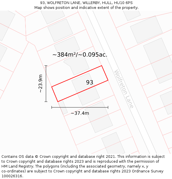 93, WOLFRETON LANE, WILLERBY, HULL, HU10 6PS: Plot and title map