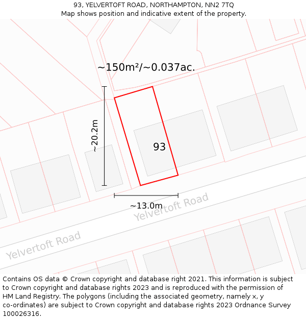 93, YELVERTOFT ROAD, NORTHAMPTON, NN2 7TQ: Plot and title map