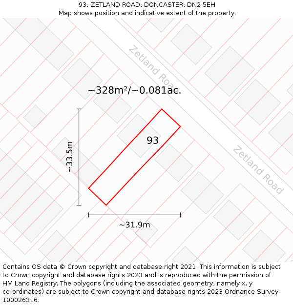 93, ZETLAND ROAD, DONCASTER, DN2 5EH: Plot and title map