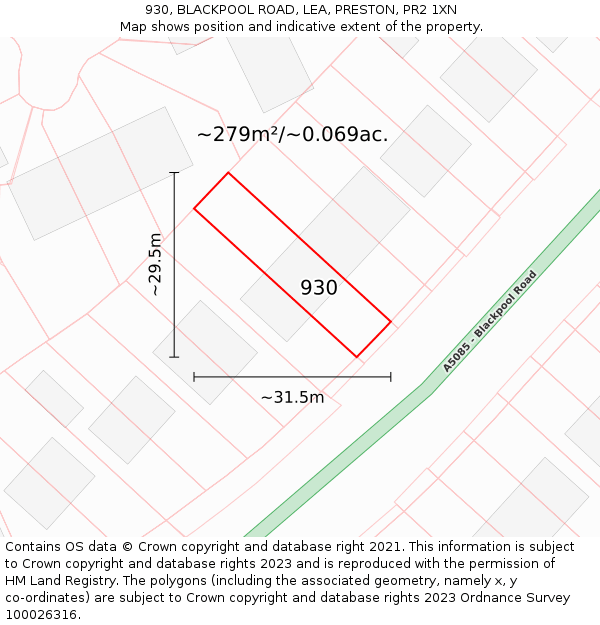 930, BLACKPOOL ROAD, LEA, PRESTON, PR2 1XN: Plot and title map