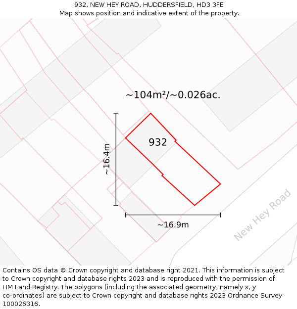 932, NEW HEY ROAD, HUDDERSFIELD, HD3 3FE: Plot and title map