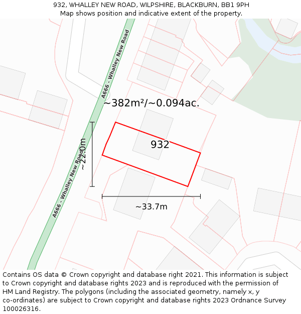 932, WHALLEY NEW ROAD, WILPSHIRE, BLACKBURN, BB1 9PH: Plot and title map