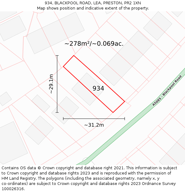 934, BLACKPOOL ROAD, LEA, PRESTON, PR2 1XN: Plot and title map