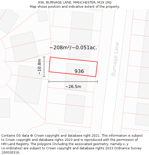 936, BURNAGE LANE, MANCHESTER, M19 1RQ: Plot and title map