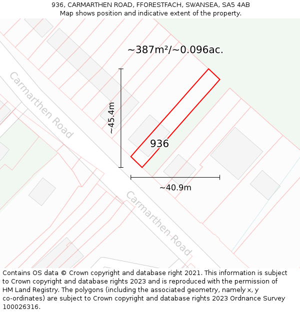 936, CARMARTHEN ROAD, FFORESTFACH, SWANSEA, SA5 4AB: Plot and title map