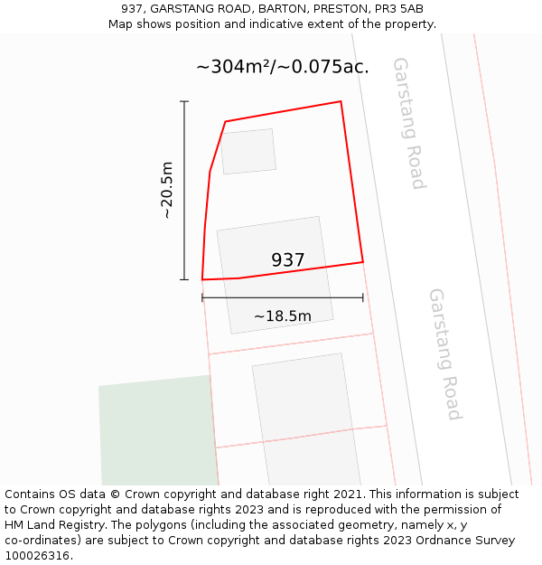 937, GARSTANG ROAD, BARTON, PRESTON, PR3 5AB: Plot and title map