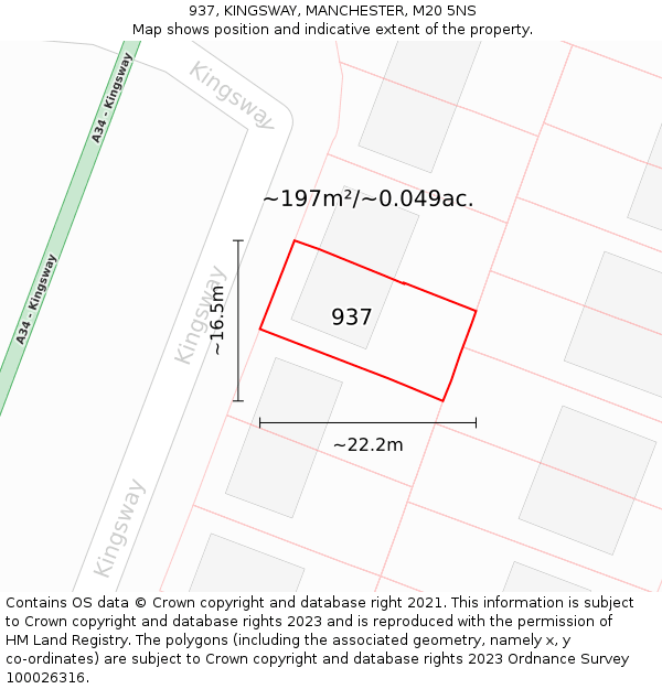 937, KINGSWAY, MANCHESTER, M20 5NS: Plot and title map