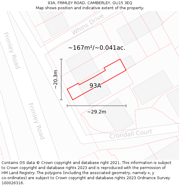 93A, FRIMLEY ROAD, CAMBERLEY, GU15 3EQ: Plot and title map