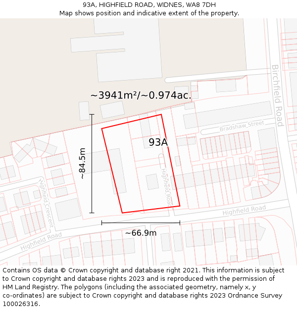 93A, HIGHFIELD ROAD, WIDNES, WA8 7DH: Plot and title map