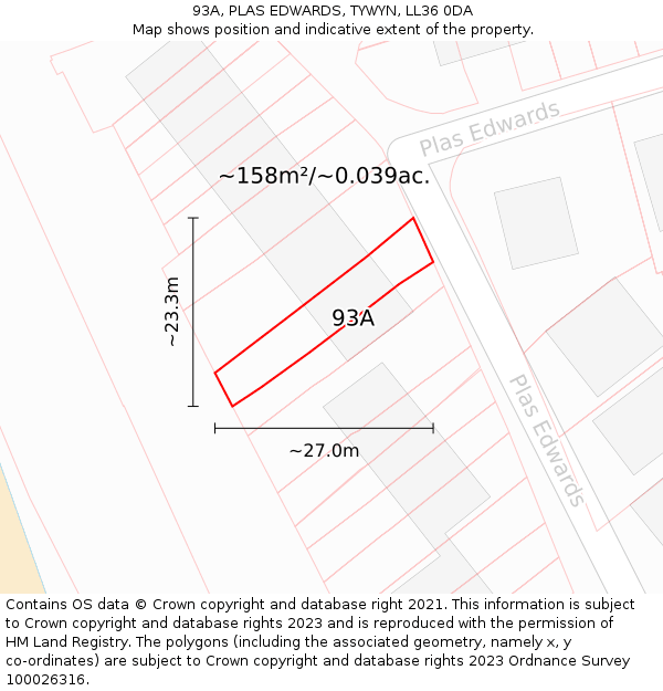 93A, PLAS EDWARDS, TYWYN, LL36 0DA: Plot and title map