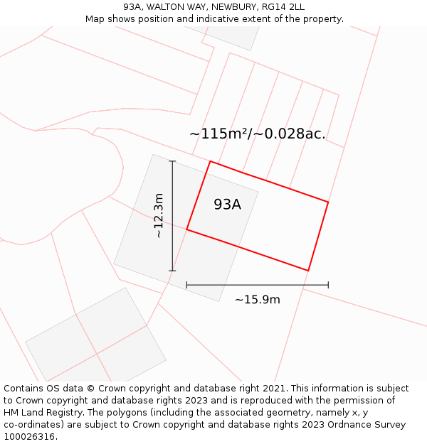 93A, WALTON WAY, NEWBURY, RG14 2LL: Plot and title map