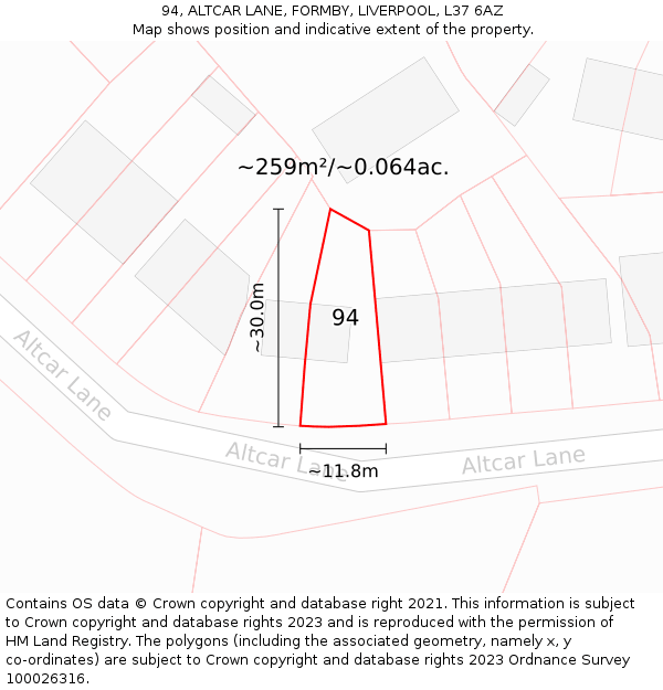 94, ALTCAR LANE, FORMBY, LIVERPOOL, L37 6AZ: Plot and title map