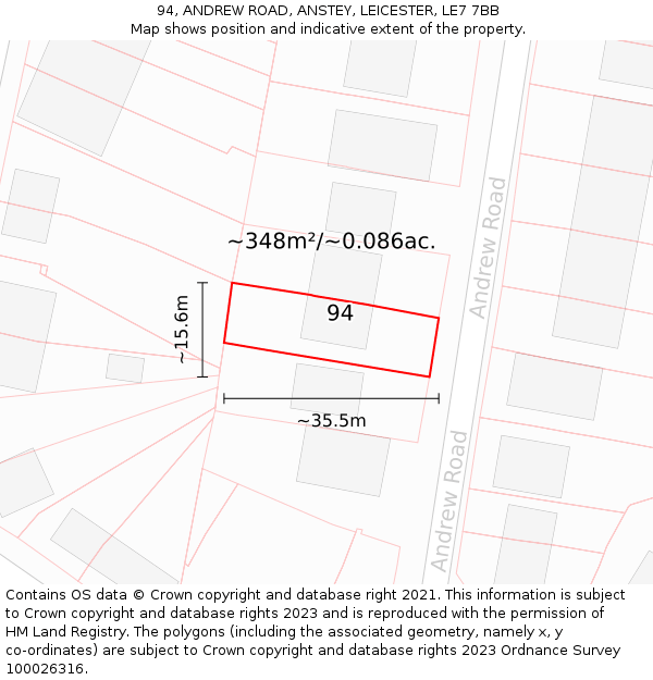 94, ANDREW ROAD, ANSTEY, LEICESTER, LE7 7BB: Plot and title map