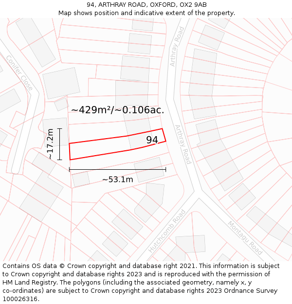 94, ARTHRAY ROAD, OXFORD, OX2 9AB: Plot and title map