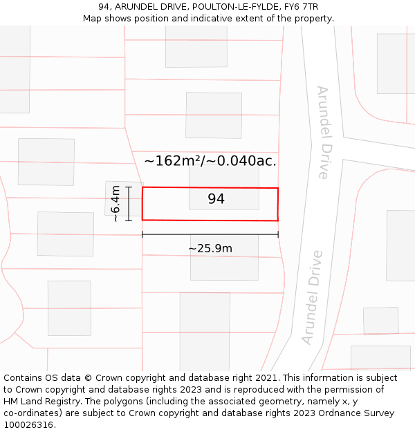 94, ARUNDEL DRIVE, POULTON-LE-FYLDE, FY6 7TR: Plot and title map