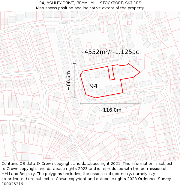 94, ASHLEY DRIVE, BRAMHALL, STOCKPORT, SK7 1ES: Plot and title map