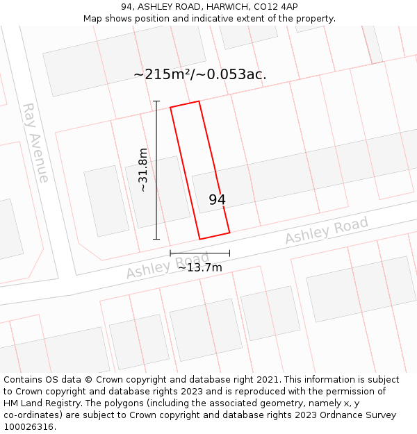 94, ASHLEY ROAD, HARWICH, CO12 4AP: Plot and title map