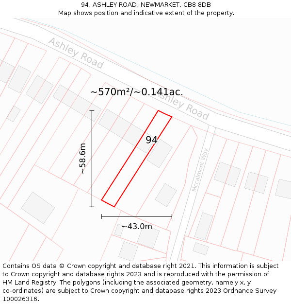 94, ASHLEY ROAD, NEWMARKET, CB8 8DB: Plot and title map