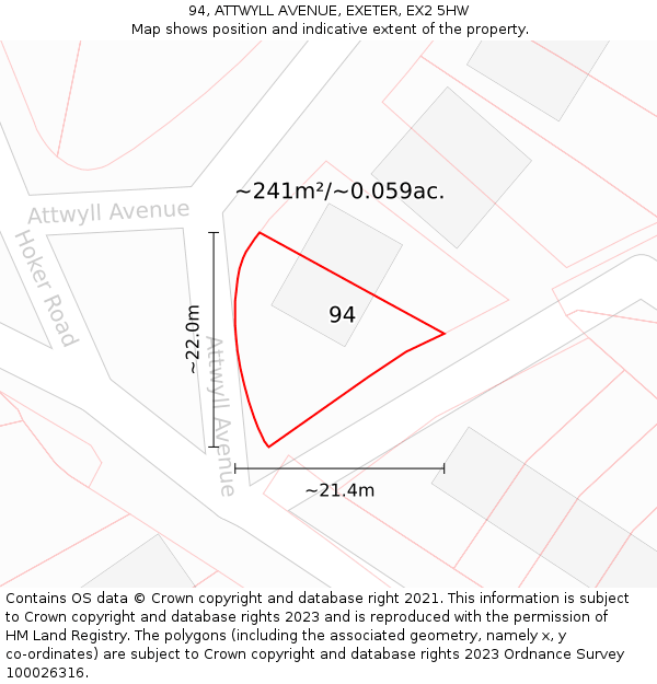 94, ATTWYLL AVENUE, EXETER, EX2 5HW: Plot and title map