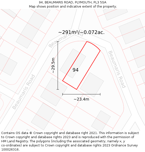 94, BEAUMARIS ROAD, PLYMOUTH, PL3 5SA: Plot and title map