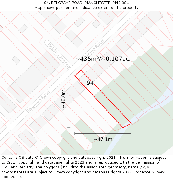 94, BELGRAVE ROAD, MANCHESTER, M40 3SU: Plot and title map