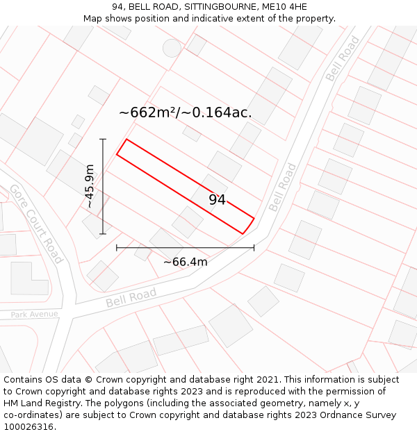 94, BELL ROAD, SITTINGBOURNE, ME10 4HE: Plot and title map