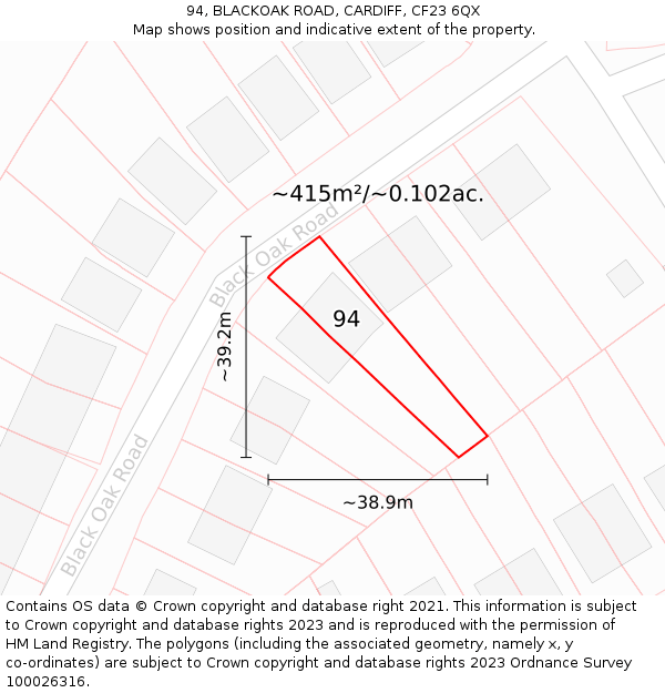 94, BLACKOAK ROAD, CARDIFF, CF23 6QX: Plot and title map