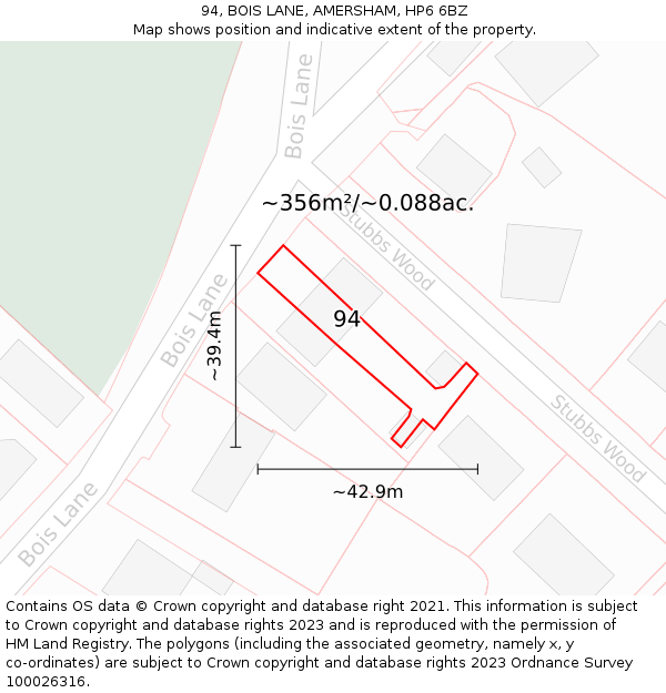 94, BOIS LANE, AMERSHAM, HP6 6BZ: Plot and title map