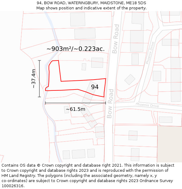 94, BOW ROAD, WATERINGBURY, MAIDSTONE, ME18 5DS: Plot and title map