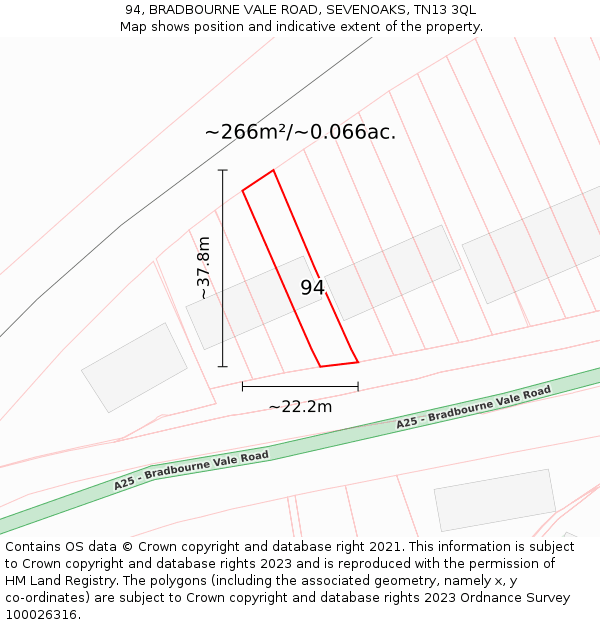 94, BRADBOURNE VALE ROAD, SEVENOAKS, TN13 3QL: Plot and title map