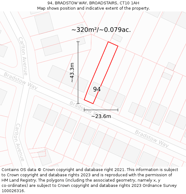 94, BRADSTOW WAY, BROADSTAIRS, CT10 1AH: Plot and title map