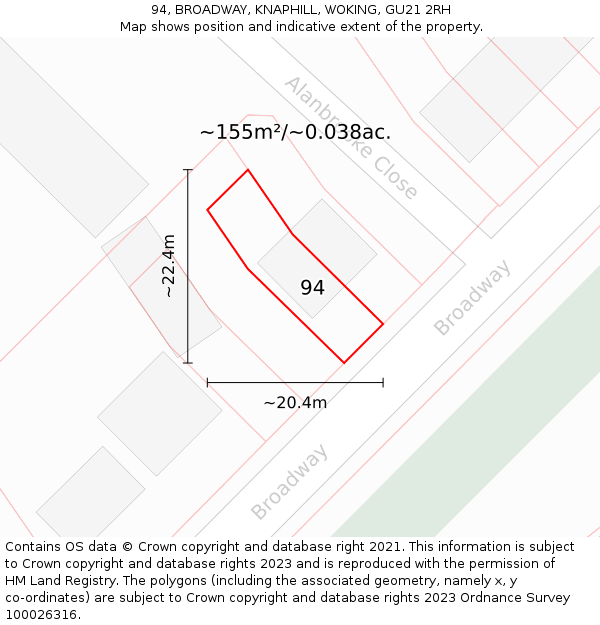 94, BROADWAY, KNAPHILL, WOKING, GU21 2RH: Plot and title map