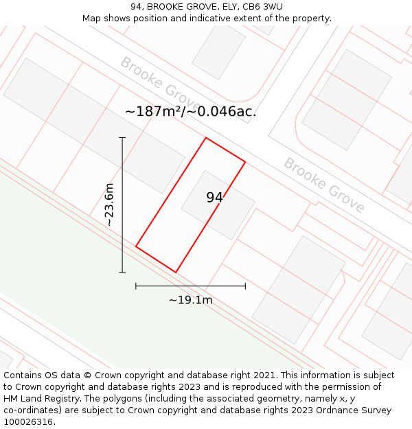 94, BROOKE GROVE, ELY, CB6 3WU: Plot and title map