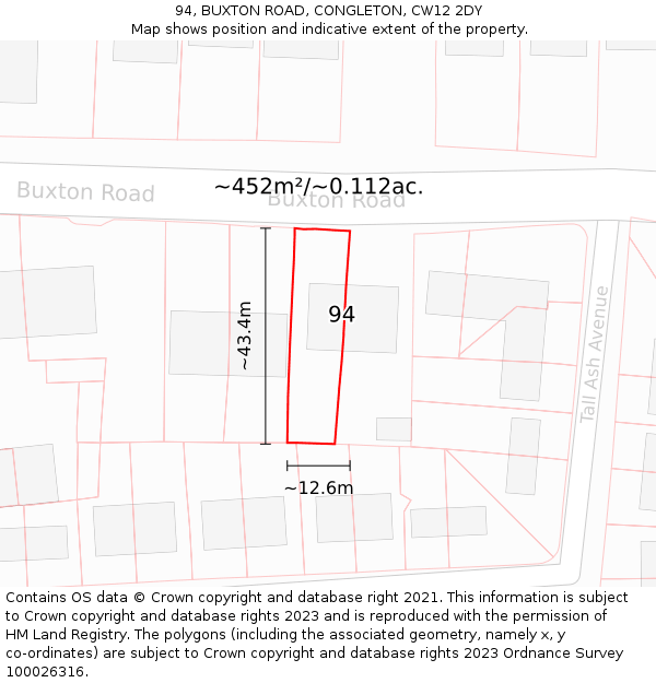 94, BUXTON ROAD, CONGLETON, CW12 2DY: Plot and title map