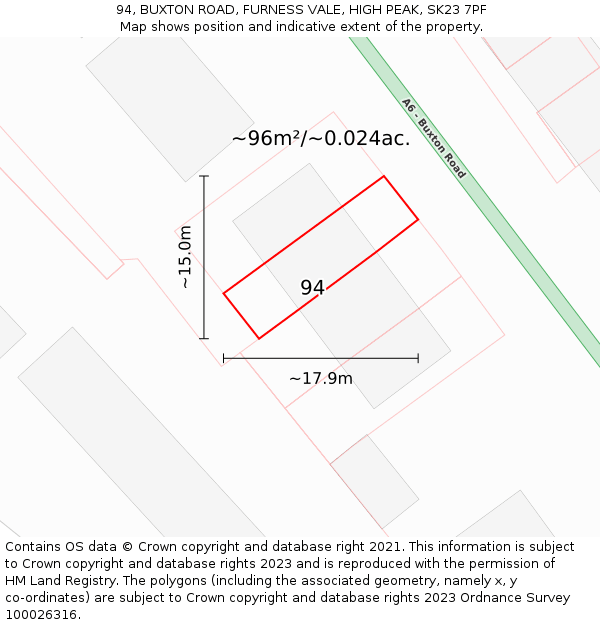 94, BUXTON ROAD, FURNESS VALE, HIGH PEAK, SK23 7PF: Plot and title map