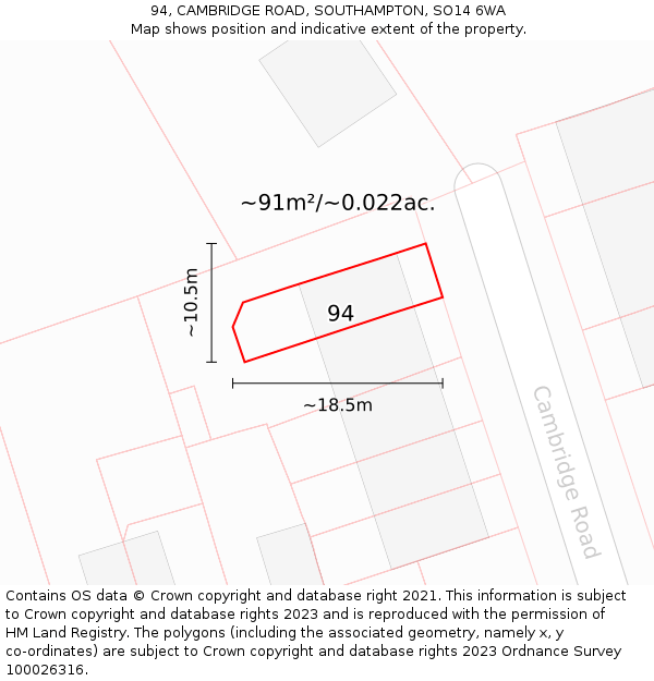 94, CAMBRIDGE ROAD, SOUTHAMPTON, SO14 6WA: Plot and title map