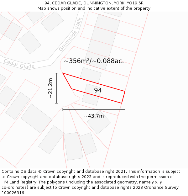 94, CEDAR GLADE, DUNNINGTON, YORK, YO19 5PJ: Plot and title map