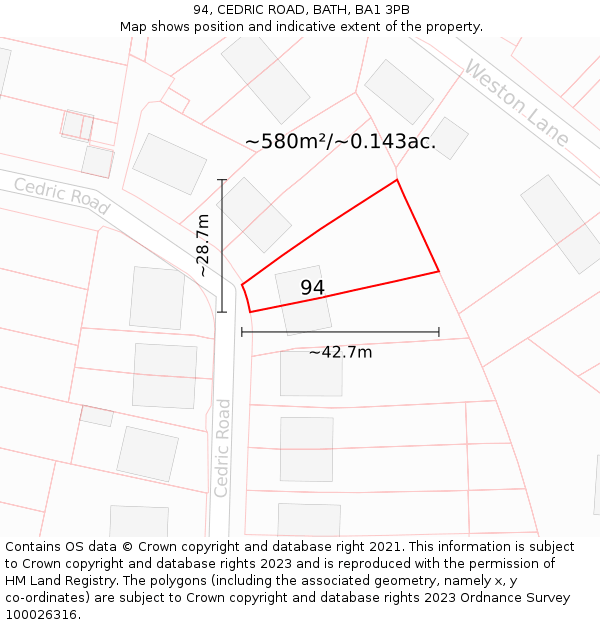 94, CEDRIC ROAD, BATH, BA1 3PB: Plot and title map