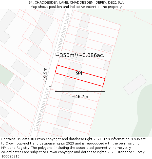 94, CHADDESDEN LANE, CHADDESDEN, DERBY, DE21 6LN: Plot and title map