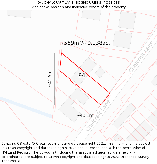 94, CHALCRAFT LANE, BOGNOR REGIS, PO21 5TS: Plot and title map