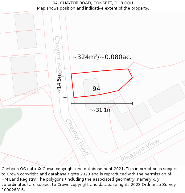 94, CHAYTOR ROAD, CONSETT, DH8 8QU: Plot and title map